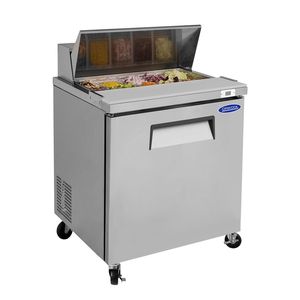 Orikool Tavolo Refrigerato Commerciale da 29 Pollici per Preparazione Sandwich e Insalate, con Piano di Taglio in Legno e Coperchio Protettivo - Product Image 1