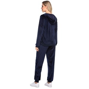 Ensemble de survêtement en velours uni écologique personnalisé pour femmes, manches longues, vêtements d'hiver en coton, OEM ODM, costumes en velours décontractés - Product Image 4