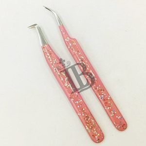 Pinzas de Pestañas con Purpurina Rosa, Pinzas de Extensión de Pestañas de Visón Sostenibles, Pinzas de Extensión de Pestañas Postizas con Logotipo - Product Image 1