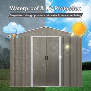 Capanno da Giardino in Metallo Grigio 8x10ft, Resistente alle Intemperie, per Uso Domestico - Product Image 3