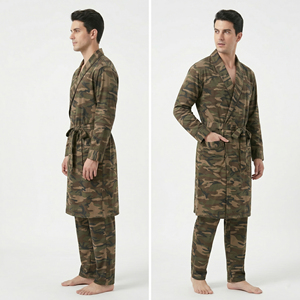 <b>Men's</b> Camouflage Robe <b>Set</b> Long Sleeve Knitted 100% Cotton <b>Pajamas</b> Gown <b>Set</b> Casual Sleepwear with Pockets Camouflage Robe <b>Set</b> - Product Image 1