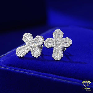 Moissanite <b>Diamond</b> Cross <b>Earrings</b> 925 Sterling Silver Stud <b>Earrings</b> for Women Sparkling Jewelry Gift - Product Image 3