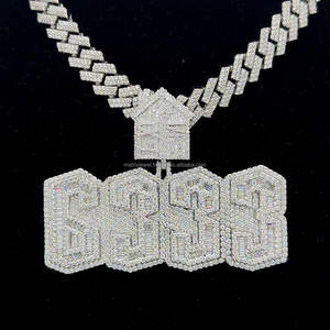 Luxury Hip Hop Hot Sale Lucky Number Custom Pass Baguette Cut Diamond Iced Out <b>Pendant</b> <b>For</b> <b>Men</b> Large <b>Silver</b> Jewelry <b>Pendant</b> - Product Image 1