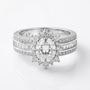 Brass Elegant Rhodium Plated Oval Halo Engagement <b>Ring</b> 5A Cubic Zirconia Prong <b>Set</b> Wedding Band for <b>Women</b> - Product Image 4