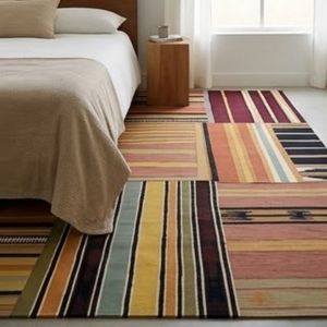 Tapis rectangulaire patchwork très vendu, en laine et acrylique, fait main, style bohème, antidérapant, pour salon - Product Image 5