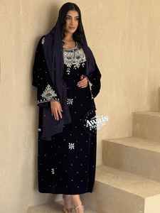 Women's Modest Simple Solid Velvet <b>Kaftan</b> Abaya Eco-Friendly All Seasons Light Beaded Floor-Length A-Line <b>Long</b> Sleeve Built-in - Product Image 2