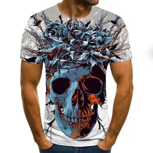 Camiseta Casual con Estampado de Calavera, Tejida, Ajustada, de Manga Corta, Transpirable, para Verano - Product Image 1