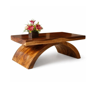 Elegante Mesa de Centro de Madera Maciza de Suar, Base Curva Escultural Moderna, Mesa de Centro Contemporánea Hecha a Mano, Muebles para Sala de Estar - Product Image 2