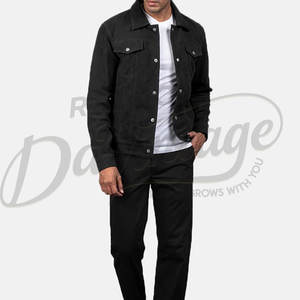 Chaqueta de camionero de cuero de gamuza negra para hombre, estilo clásico con botones, corte ajustado, estilo vaquero, gamuza auténtica, ropa exterior informal a la moda. - Product Image 3