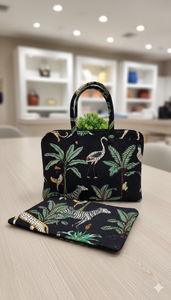 Bolso bandolera acolchado hecho a mano para portátil, moderno, negro, con estampado animal, ecológico, impermeable, duradero, ligero, con cremallera - Product Image 2