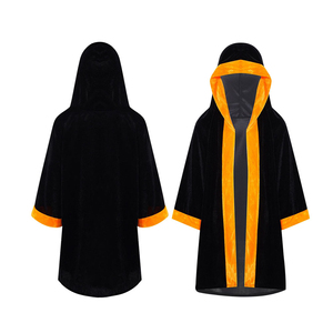Capa con Capucha de Terciopelo Negro con Ribete Naranja, Chaqueta de Disfraz Unisex para Adultos - Product Image 3