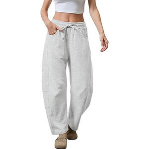 Pantalon de survêtement à jambes larges pour femme, avec cordon de serrage, taille élastique, pantalon palazzo décontracté en coton avec poches - Product Image 2