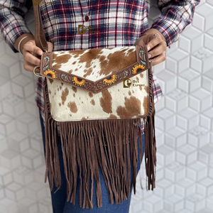 Nouveauté 2026 : Sac à bandoulière en cuir de vachette véritable avec franges, fait main, style bohème gypsy, multi-usages - Product Image 1