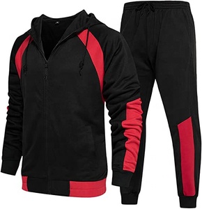 Conjunto Deportivo Negro y Rojo para Hombre, 100% Algodón, Sudadera con Cierre, Pantalones Jogger, Ropa Deportiva Transpirable - Product Image 1