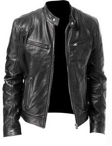 Chaqueta de Cuero Genuino Premium para Hombre, Corte Ajustado, Estilo Motero, Cuello Alto, Color Marrón Vintage, Ropa de Invierno, Chaqueta Personalizada - Product Image 4