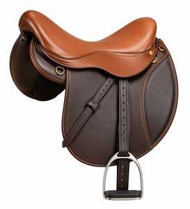 Silla de montar inglesa de cuero premium, marrón bicolor, para salto y doma, fabricada especialmente para equitación. - Product Image 1