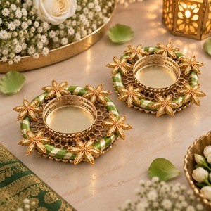 Handmade Brass <b>Tea</b> Light Holder Floral Printed Decorative <b>Tea</b> Light Base <b>Set</b> Home Wedding Christmas Table Decor House Warming - Product Image 4