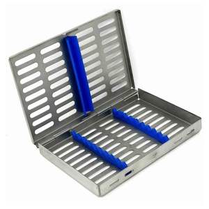Perforated Dental <b>Sterilization</b> Cassette Tray with Blue Silicone Racks Stainless Steel Medical Instrument Holder - Product Image 1