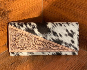 ใหม่จริงมือTooledดอกไม้พิมพ์Cowhideขนสัตว์หนังToteกระเป๋าใหม่สไตล์ตะวันตกTooledขนสัตว์หนังคลัทช์Comboชุด - Product Image 3