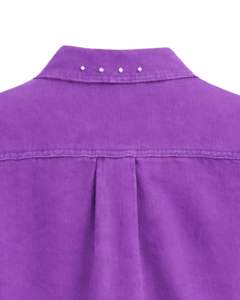 Chaqueta Vaquera Corta Morada Personalizada para Mujer con Cierre de Botones Frontales con Pedrería, Manga Larga, Estilo Urbano - Product Image 6