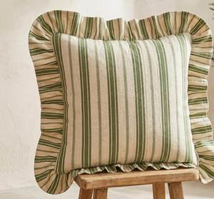 100% Cotton Woven Striped Ruffle Cushion <b>Covers</b> | Handmade Decorative <b>Throw</b> Pillow <b>Covers</b> for Sofa Home Decor - Product Image 5