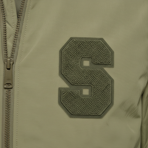 Chaqueta Bomber Verde Oliva para Hombre con Parche de la Letra S, Cierre de Cremallera, Cuello Alto, Estilo Casual para Otoño - Product Image 6