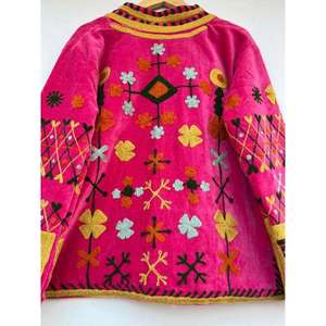<b>Women</b> Boho Suzani Embroidered Velvet <b>Jacket</b> Pink Floral Open Front Stand Collar Ethnic <b>Vintage</b> Autumn Outerwear - Product Image 3