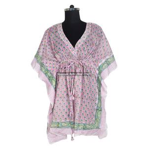 Compre el Vestido Kaftan Corto Estampado de Algodón Puro de Último Diseño, Vestido Casual para Mujer de Fabricante Indio 100% Orgánico - Product Image 6