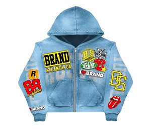 Sudaderas OEM personalizadas con costuras a medida, lavado ácido, estampado en relieve, corte holgado, parches bordados y pedrería. Fabricantes de ropa personalizada. - Product Image 6