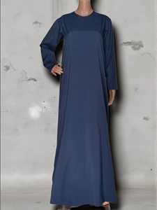 Women's Navy Blue Long Sleeve Floor Length Abaya Modest Dress Solid Color Cotton Loose Fit Daily Wear Middle East Style - Product Image 3
