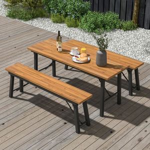 Table de pique-nique pliante en bois d'acacia avec structure métallique pour les activités de camping en intérieur et en extérieur - Product Image 1