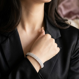 <b>Solid</b> 14k White <b>Gold</b> Natural Genuine Diamond Three Row Pave <b>Bangle</b> Figure Eight Safety Catch Hinged Luxury Fine Jewelry - Product Image 2