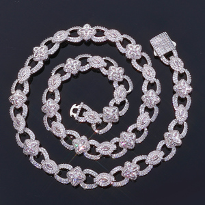 925 Silver Lab Grown Diamond Floral Link Chain with Butterfly Motif Luxury <b>Statement</b> <b>Necklace</b> - Product Image 4