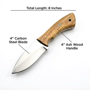 Couteau de chasse et de camping en acier carbone fait main à lame fixe, avec manche en bois de frêne, vente en gros, OEM, logo personnalisé - Product Image 2