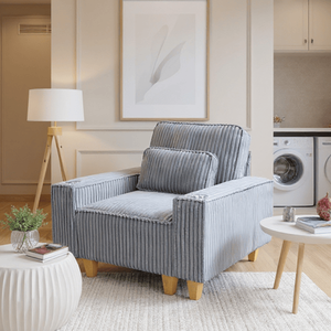 Poltrona Accogliente in Cotone con Seduta Profonda in Velluto a Coste, Portabicchieri in Acciaio Inossidabile Spazzolato, Comoda Sedia Decorativa per Soggiorno - Product Image 2