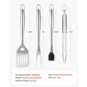 ชุดอุปกรณ์ปิ้งย่างสแตนเลสอย่างดี 4 ชิ้น ชุดเครื่องมือบาร์บีคิว 4 ชิ้น พร้อมที่คีบและตะหลิว อุปกรณ์ครัว - Product Image 3