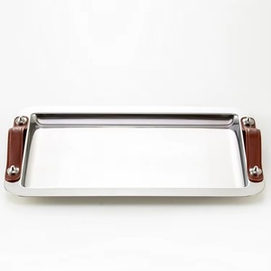 Unique Finish Steel Serving Tray With Leather Handles for Elegant Dining Lightweight Stainless Steel Serving Tray - Product Image 3