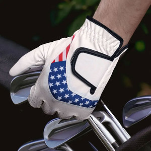 Gant de golf personnalisé avec logo, respirant, antidérapant, pour gaucher, drapeau américain, en cuir PU blanc, gant de golf de qualité supérieure, poignet réglable - Product Image 5