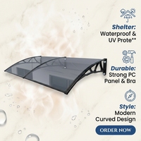 Auvent de fenêtre réglable en polycarbonate avec supports en acier plastique, imperméable, résistant aux UV, protection contre la pluie