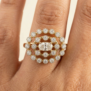Women's Yellow Gold Oval <b>Diamond</b> Cluster <b>Ring</b> Flower Design Luxury Engagement <b>Ring</b> - Product Image 3