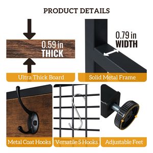 Appendiabiti da Ingresso Autoportante con Ganci, Scaffali Portaoggetti, Panca Portascarpe e Porta Cappotti per Vestiti - Product Image 4