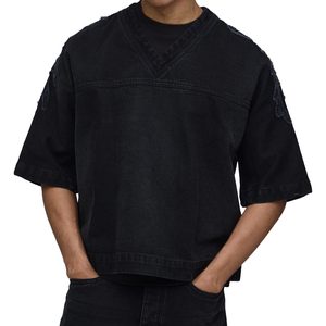 Ensemble T-shirt et short en jean délavé personnalisé pour homme, style streetwear vintage oversize, vente en gros OEM ODM, été, haute qualité - Product Image 6