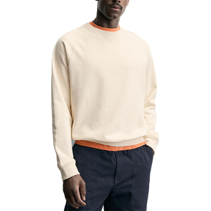 Suéter de Cuello Redondo Color Crema para Hombre, Corte Regular, Color Sólido, Tejido de Punto, 100% Algodón, Ropa Casual de Otoño - Product Image 1