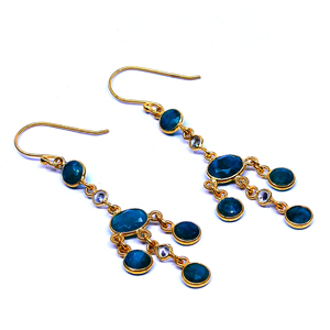 Classic 22K Gold Plated Chandelier Earrings With Sapphire <b>Stones</b> For Women Party Jewelry - Product Image 2