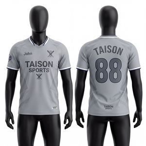 เสื้อคริกเก็ตผู้ชาย โพลีเอสเตอร์อินเตอร์ล็อคพรีเมียม 160GSM สีเทา-ดำ ดีไซน์แผงสี ระบายอากาศ แห้งเร็ว พิมพ์โลโก้แบบซับลิเมชั่นตามสั่ง - Product Image 1