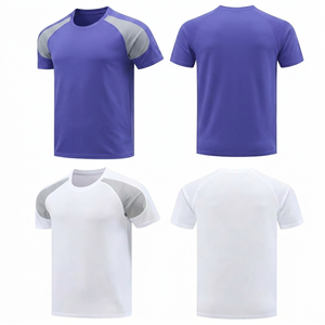 T-shirt pour homme personnalisé par le fabricant, violet royal, style sportif athlétique, séchage rapide, haut respirant avec empiècements en maille grise, vêtement de fitness. - Product Image 1