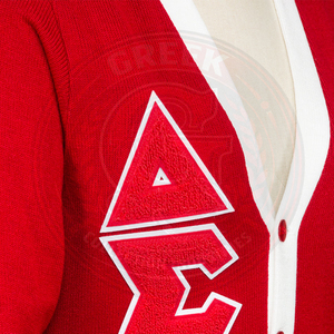 Cardigan personnalisé rouge et blanc Delta Sorority DST, cardigan unisexe ouvert sur le devant, pulls pour femmes, cardigan scolaire grec en chenille, hiver - Product Image 3