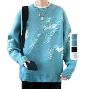 Suéter de Punto Desgastado para Hombre, Otoño Invierno, 100% Algodón, Transpirable, Informal, Cálido - Product Image 1