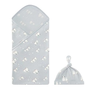 Cotton Baby <b>Swaddle</b> <b>Blanket</b> With Hat Geometric Print Soft Wearable Set <b>Newborn</b> Gift - Product Image 2