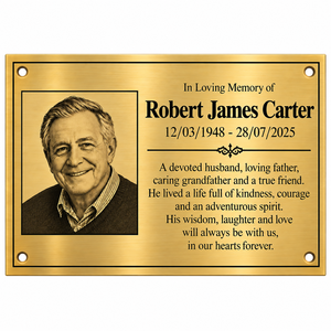 <b>Personalised</b> Modern Memorial Brass Rectangle <b>Plaque</b> with Custom Photo Engraving for Remembrance and Tribute - Product Image 1